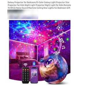 Galaxy Projector Star Light 15 Color Night Light Bluetooth Speaker White Noise